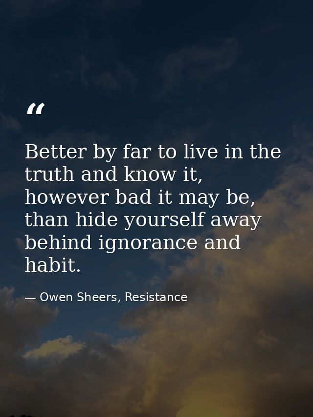 Better by far to live in the truth and know it, however bad it may be, than hide yourself away behind ignorance and habi — Owen Sheers, Resistance