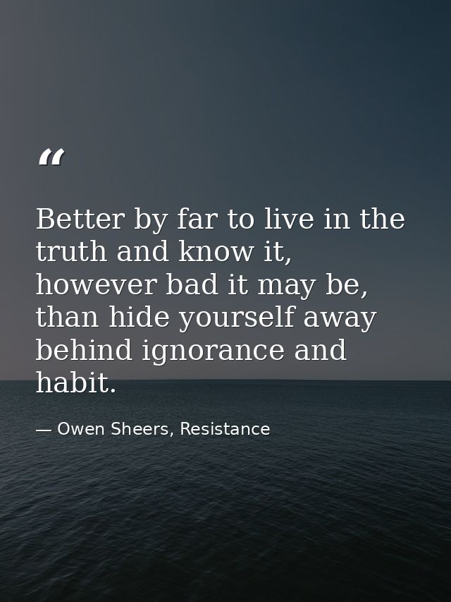 Better by far to live in the truth and know it, however bad it may be, than hide yourself away behind ignorance and habi — Owen Sheers, Resistance