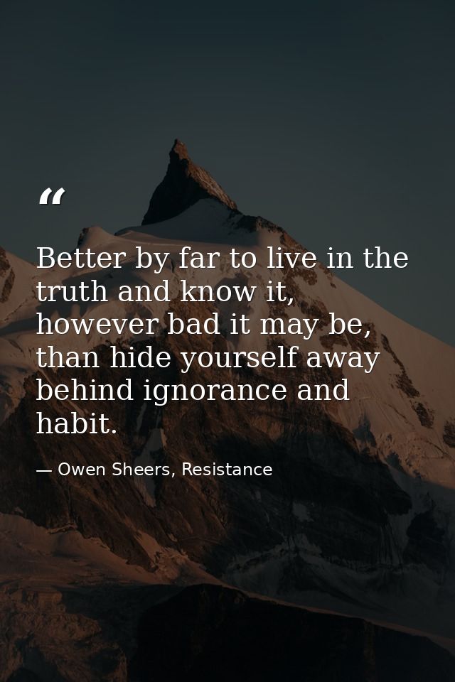 Better by far to live in the truth and know it, however bad it may be, than hide yourself away behind ignorance and habi — Owen Sheers, Resistance