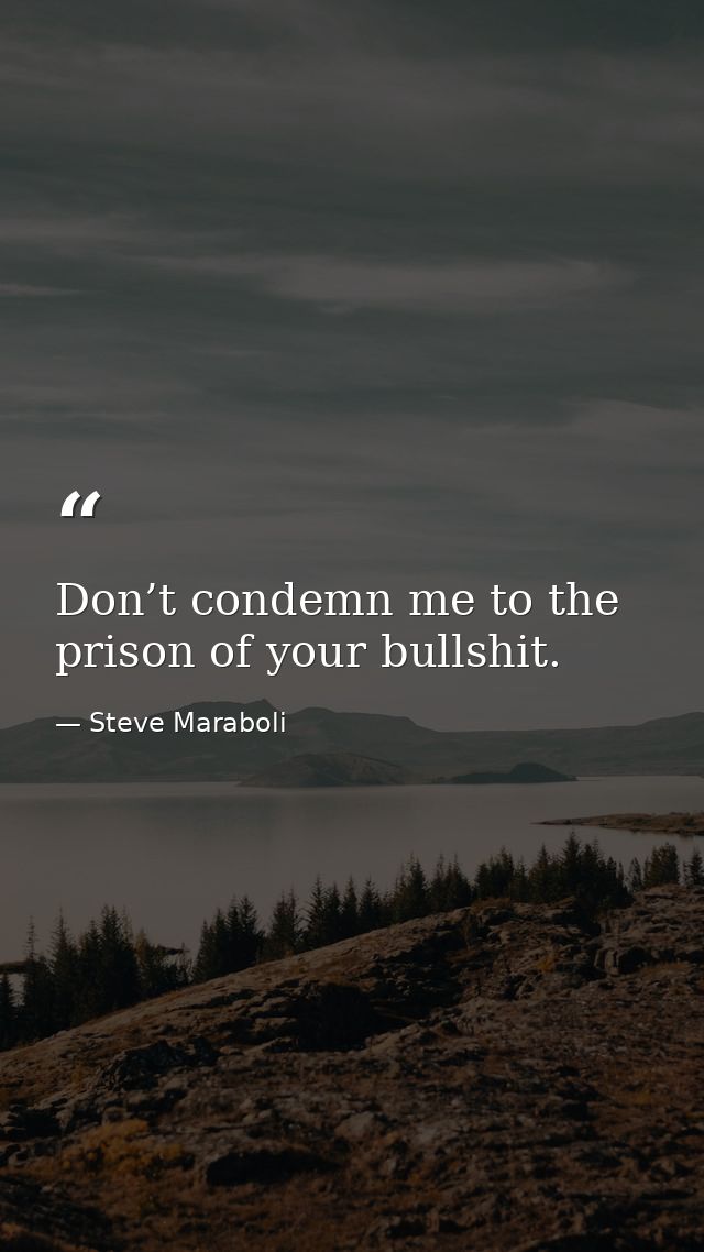 Don’t condemn me to the prison of your bullshit. — Steve Maraboli