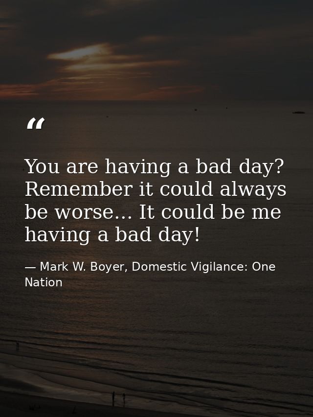 You are having a bad day? Remember it could always be worse... It could be me having a bad day! — Mark W. Boyer, Domestic Vigilance: One Nation