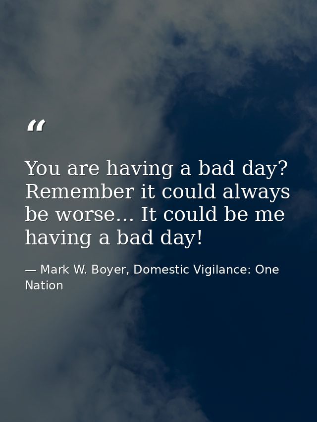 You are having a bad day? Remember it could always be worse... It could be me having a bad day! — Mark W. Boyer, Domestic Vigilance: One Nation
