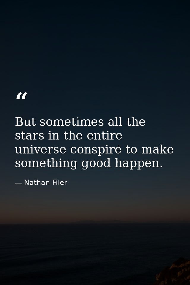 But sometimes all the stars in the entire universe conspire to make something good happen. — Nathan Filer