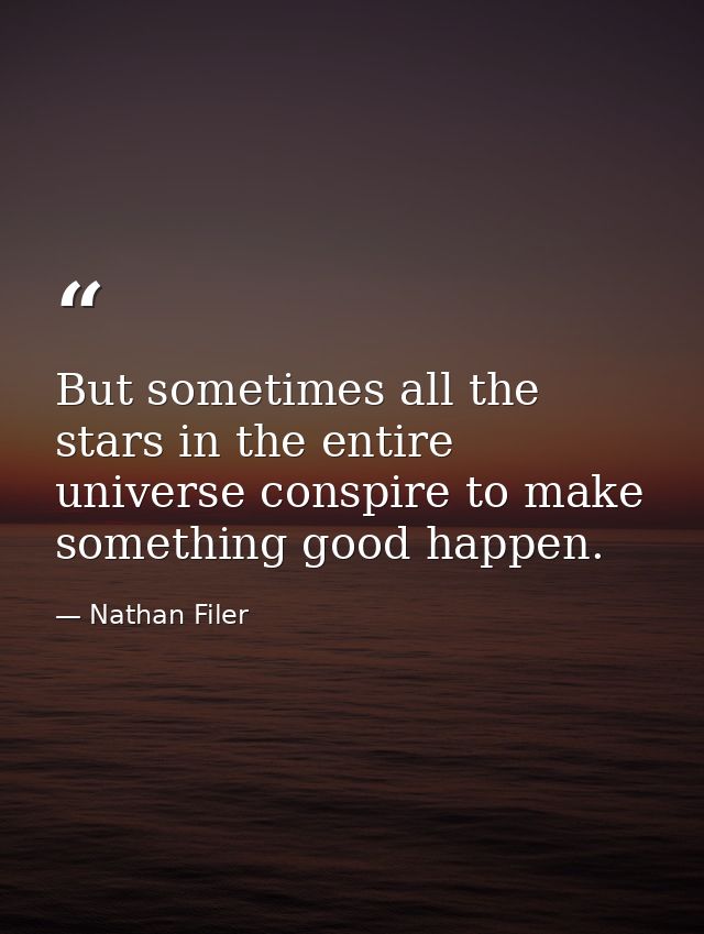 But sometimes all the stars in the entire universe conspire to make something good happen. — Nathan Filer