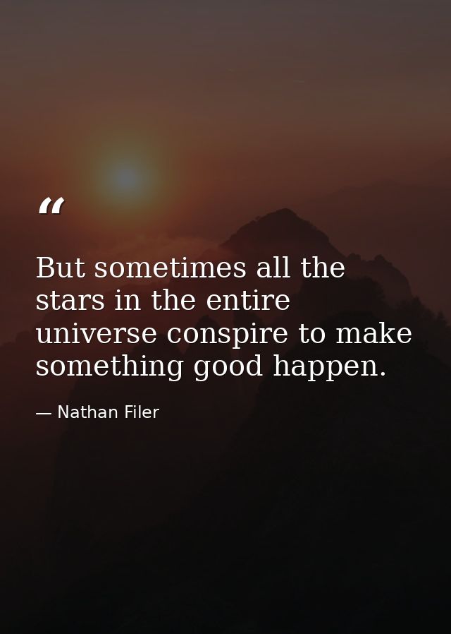 But sometimes all the stars in the entire universe conspire to make something good happen. — Nathan Filer