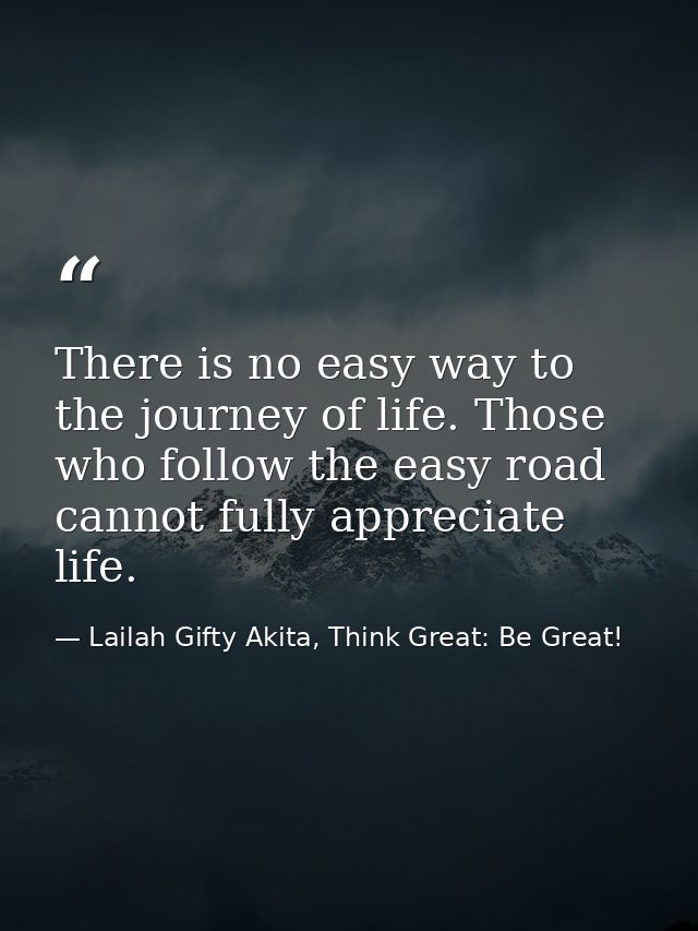 There is no easy way to the journey of life. Those who follow the easy road cannot fully appreciate life. — Lailah Gifty Akita, Think Great: Be Great!