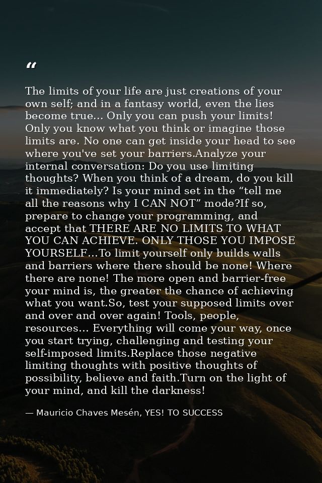 The limits of your life are just creations of your own self; and in a fantasy world, even the lies become true... Only y — Mauricio Chaves Mesén, YES! TO SUCCESS