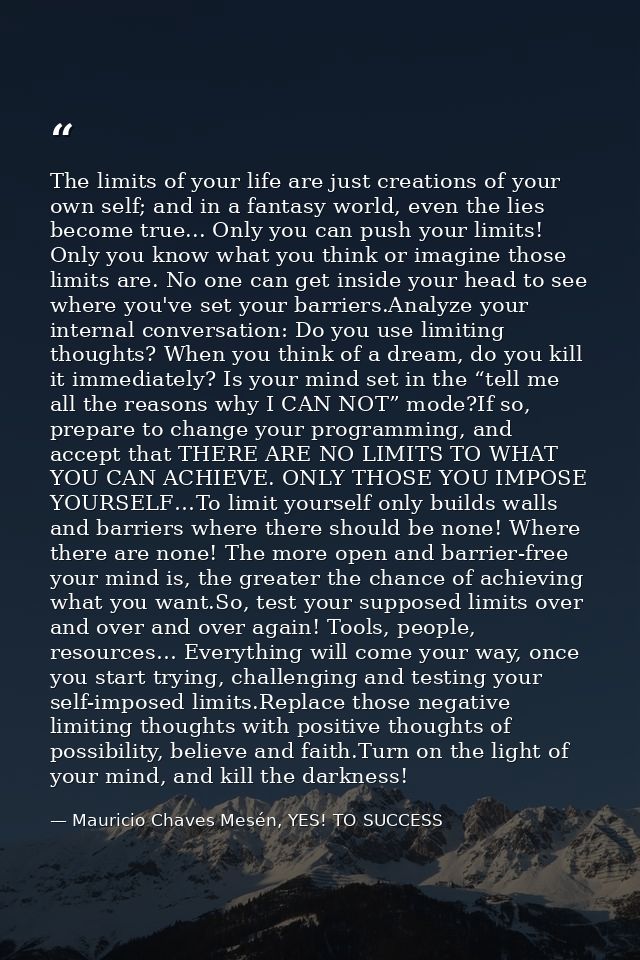 The limits of your life are just creations of your own self; and in a fantasy world, even the lies become true... Only y — Mauricio Chaves Mesén, YES! TO SUCCESS