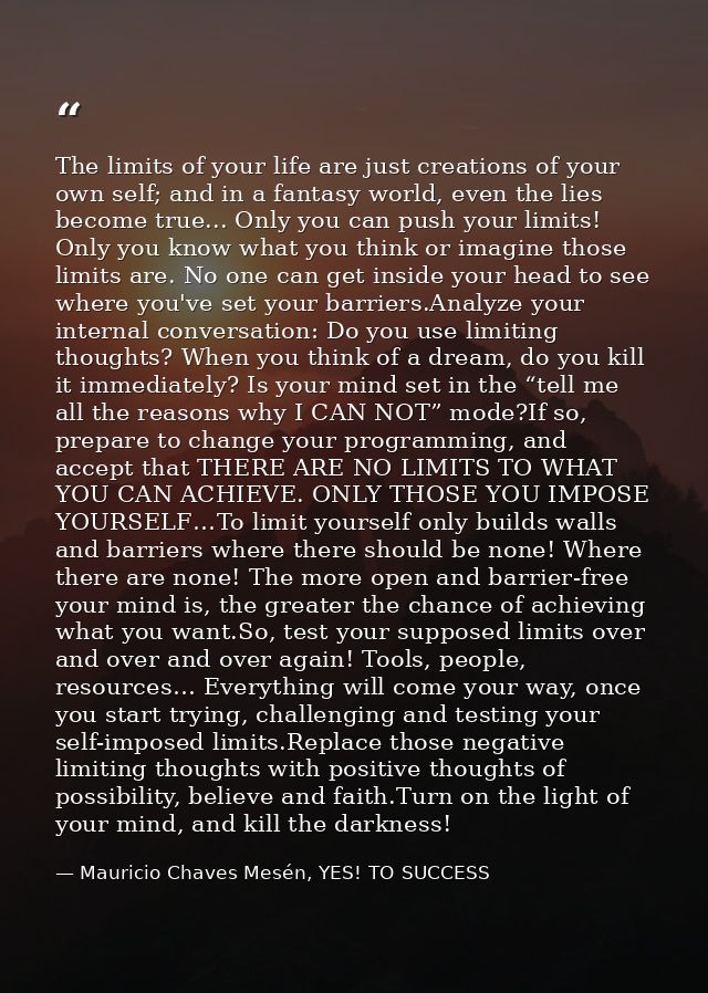 The limits of your life are just creations of your own self; and in a fantasy world, even the lies become true... Only y — Mauricio Chaves Mesén, YES! TO SUCCESS