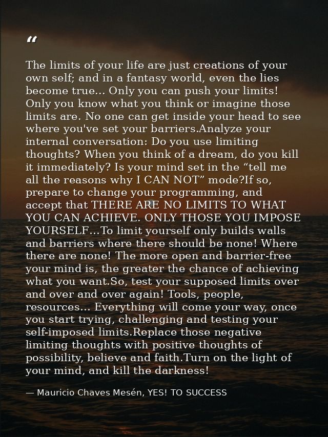 The limits of your life are just creations of your own self; and in a fantasy world, even the lies become true... Only y — Mauricio Chaves Mesén, YES! TO SUCCESS