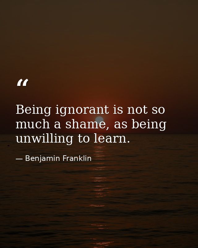 Being ignorant is not so much a shame, as being unwilling to learn. — Benjamin Franklin