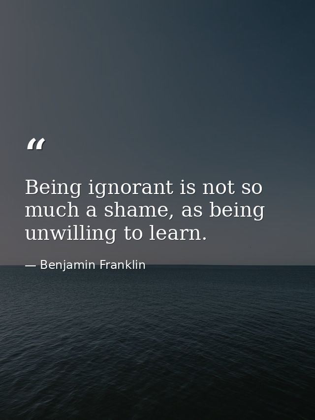 Being ignorant is not so much a shame, as being unwilling to learn. — Benjamin Franklin