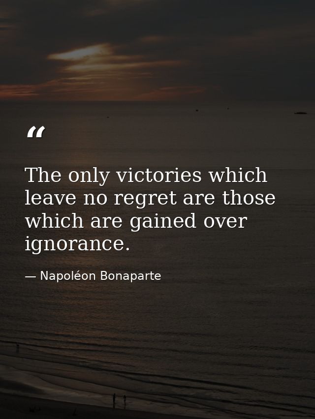 The only victories which leave no regret are those which are gained over ignorance. — Napoléon Bonaparte