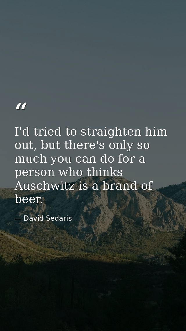 I'd tried to straighten him out, but there's only so much you can do for a person who thinks Auschwitz is a brand of bee — David Sedaris
