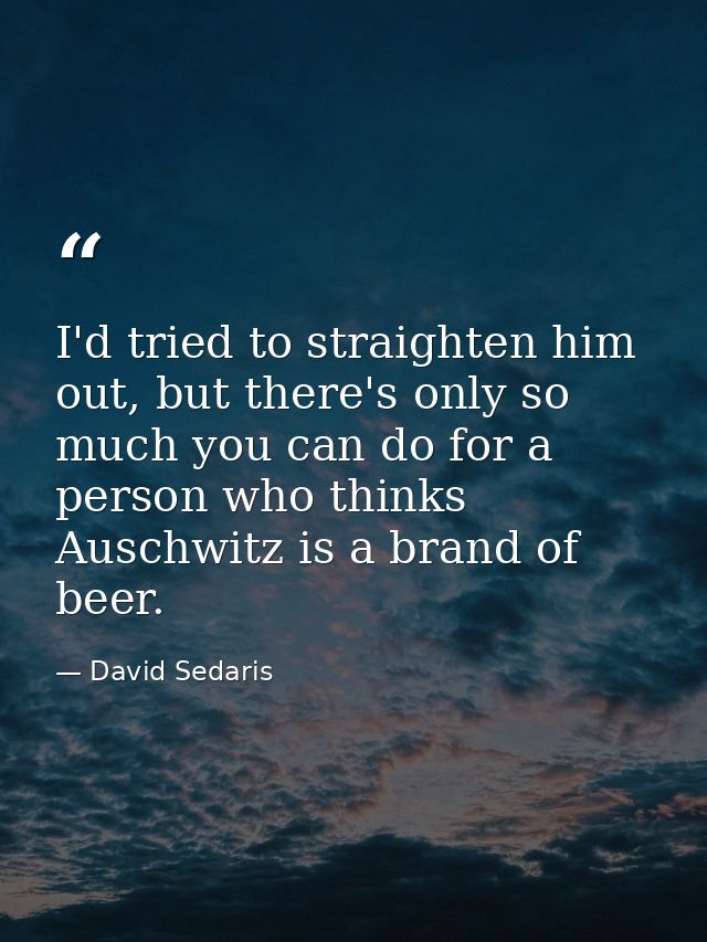 I'd tried to straighten him out, but there's only so much you can do for a person who thinks Auschwitz is a brand of bee — David Sedaris