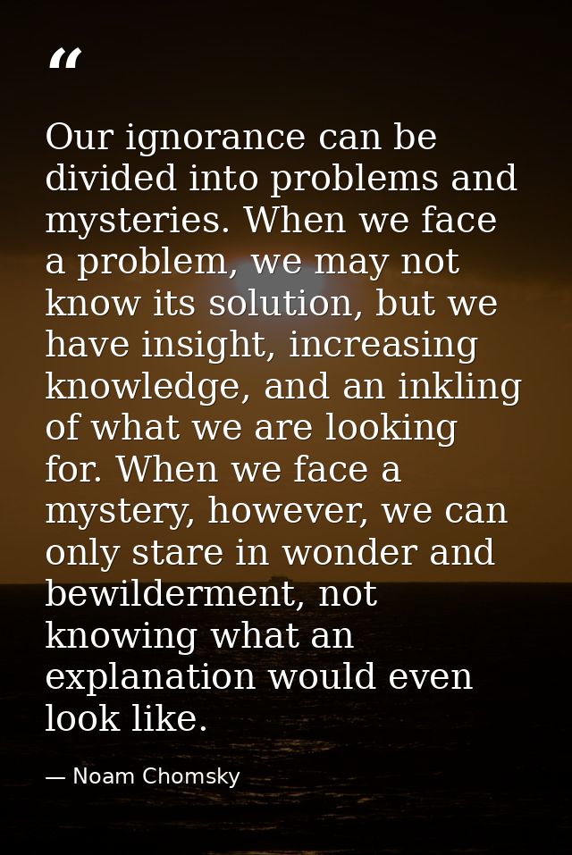 Our ignorance can be divided into problems and mysteries. When we face a problem, we may not know its solution, but we h — Noam Chomsky