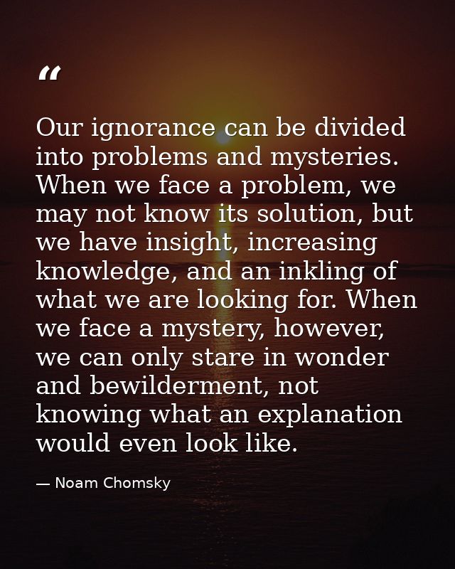 Our ignorance can be divided into problems and mysteries. When we face a problem, we may not know its solution, but we h — Noam Chomsky