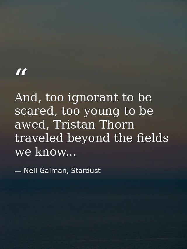 And, too ignorant to be scared, too young to be awed, Tristan Thorn traveled beyond the fields we know... — Neil Gaiman, Stardust