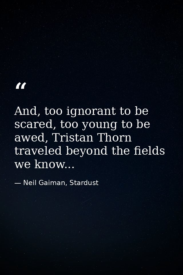 And, too ignorant to be scared, too young to be awed, Tristan Thorn traveled beyond the fields we know... — Neil Gaiman, Stardust