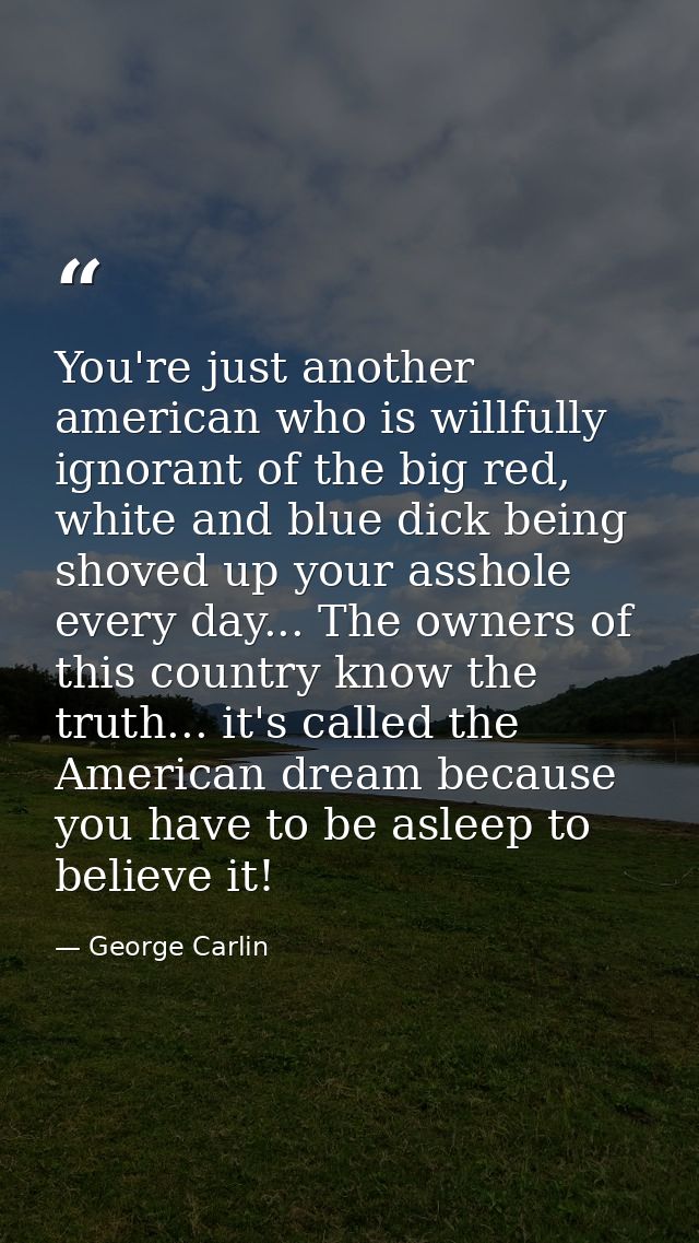 You're just another american who is willfully ignorant of the big red, white and blue dick being shoved up your asshole  — George Carlin