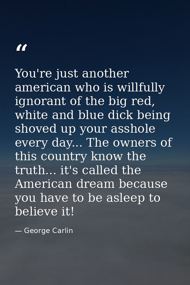 You're just another american who is willfully ignorant of the big red, white and blue dick being shoved up your asshole  — George Carlin