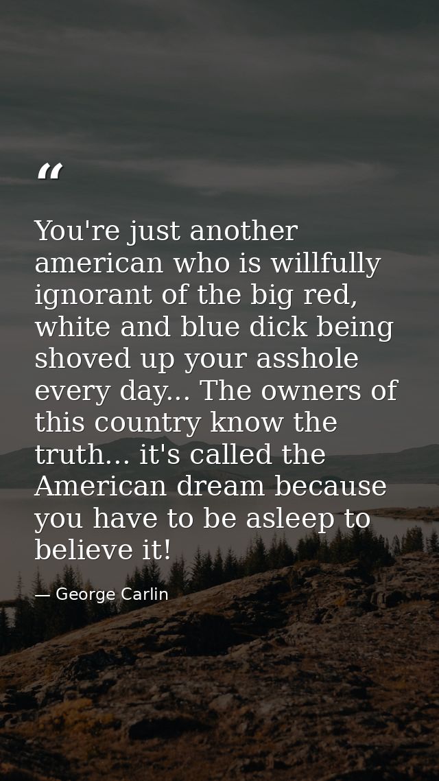 You're just another american who is willfully ignorant of the big red, white and blue dick being shoved up your asshole  — George Carlin
