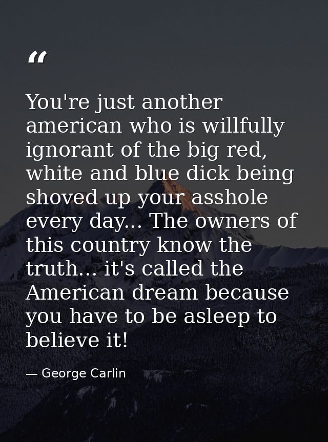 You're just another american who is willfully ignorant of the big red, white and blue dick being shoved up your asshole  — George Carlin