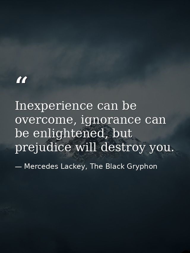 Inexperience can be overcome, ignorance can be enlightened, but prejudice will destroy you. — Mercedes Lackey, The Black Gryphon