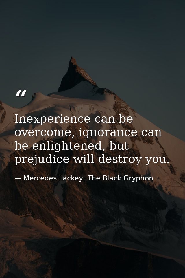 Inexperience can be overcome, ignorance can be enlightened, but prejudice will destroy you. — Mercedes Lackey, The Black Gryphon