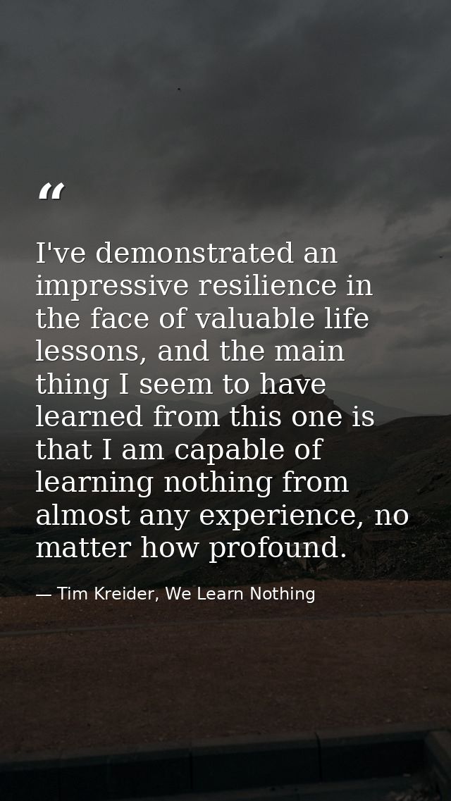I've demonstrated an impressive resilience in the face of valuable life lessons, and the main thing I seem to have learn — Tim Kreider, We Learn Nothing