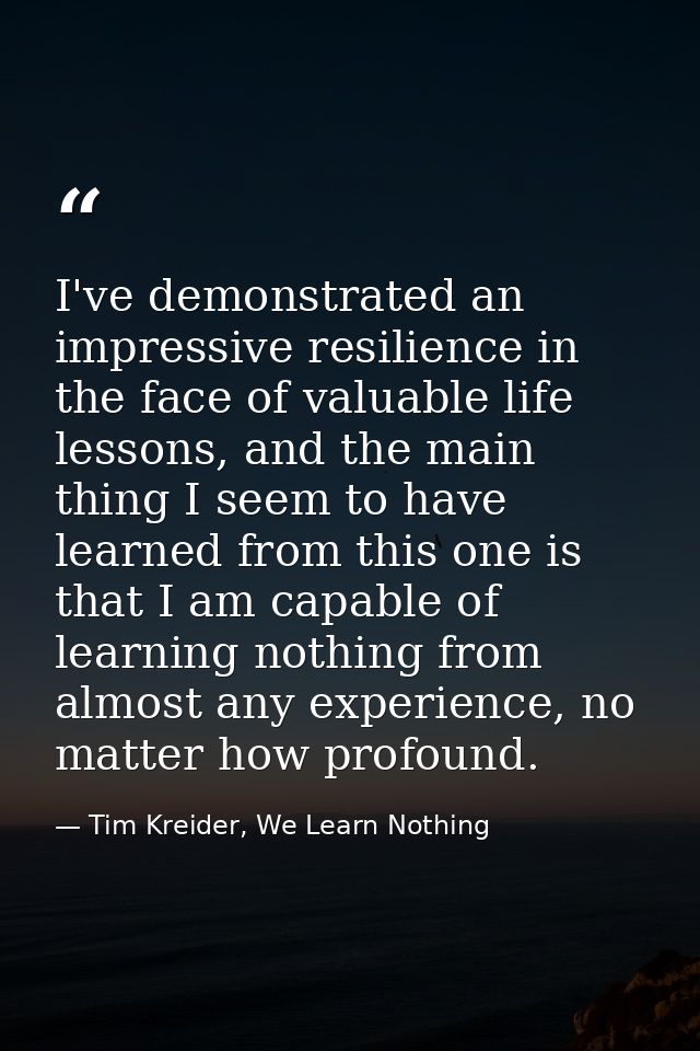 I've demonstrated an impressive resilience in the face of valuable life lessons, and the main thing I seem to have learn — Tim Kreider, We Learn Nothing