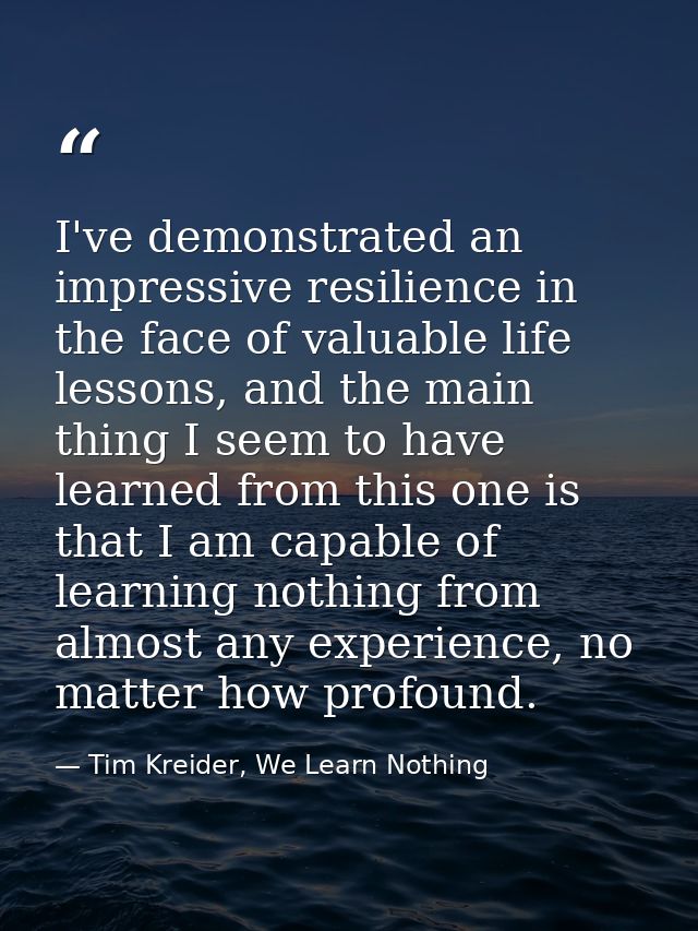 I've demonstrated an impressive resilience in the face of valuable life lessons, and the main thing I seem to have learn — Tim Kreider, We Learn Nothing
