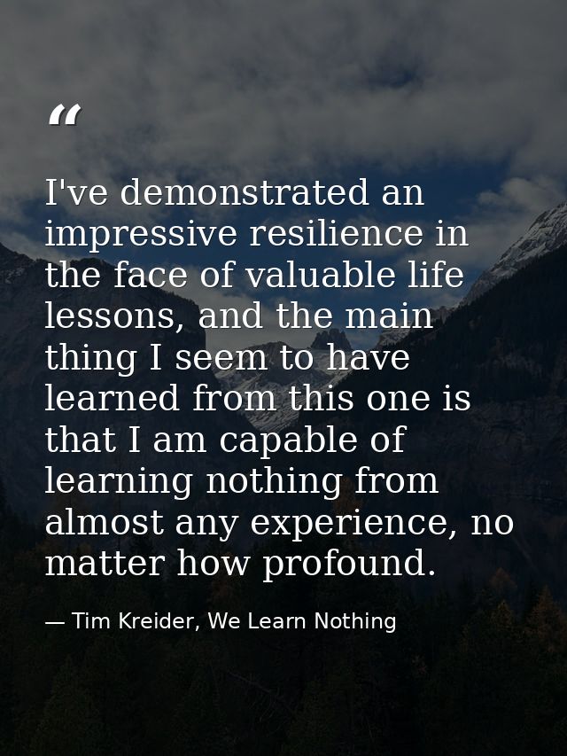 I've demonstrated an impressive resilience in the face of valuable life lessons, and the main thing I seem to have learn — Tim Kreider, We Learn Nothing
