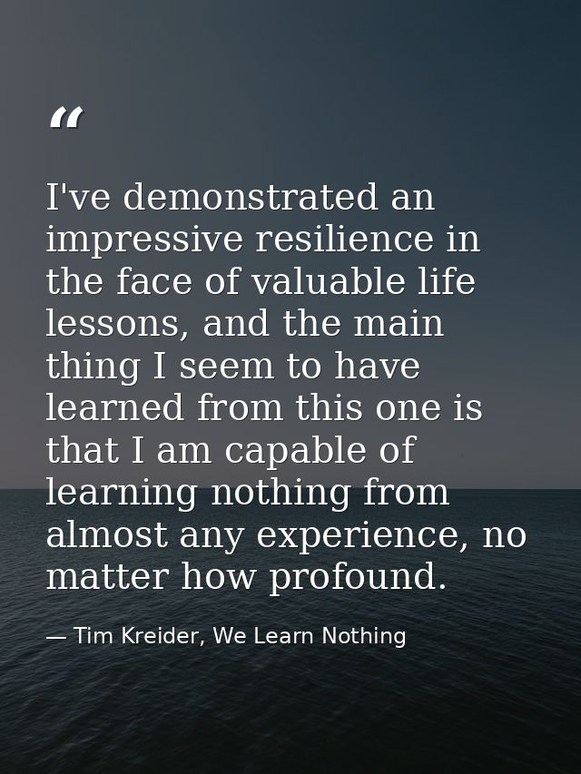 I've demonstrated an impressive resilience in the face of valuable life lessons, and the main thing I seem to have learn — Tim Kreider, We Learn Nothing