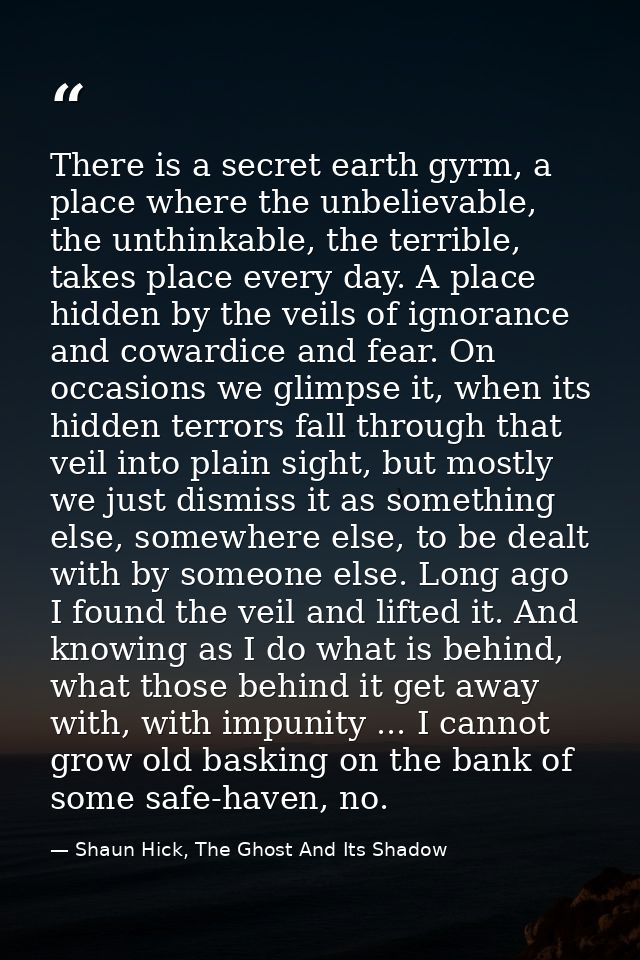 There is a secret earth gyrm, a place where the unbelievable, the unthinkable, the terrible, takes place every day. A pl — Shaun Hick, The Ghost And Its Shadow
