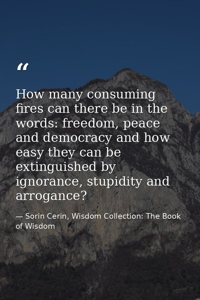 How many consuming fires can there be in the words: freedom, peace and democracy and how easy they can be extinguished b — Sorin Cerin, Wisdom Collection: The Book of Wisdom