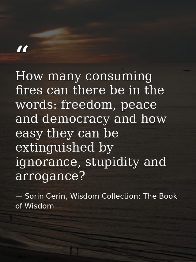 How many consuming fires can there be in the words: freedom, peace and democracy and how easy they can be extinguished b — Sorin Cerin, Wisdom Collection: The Book of Wisdom