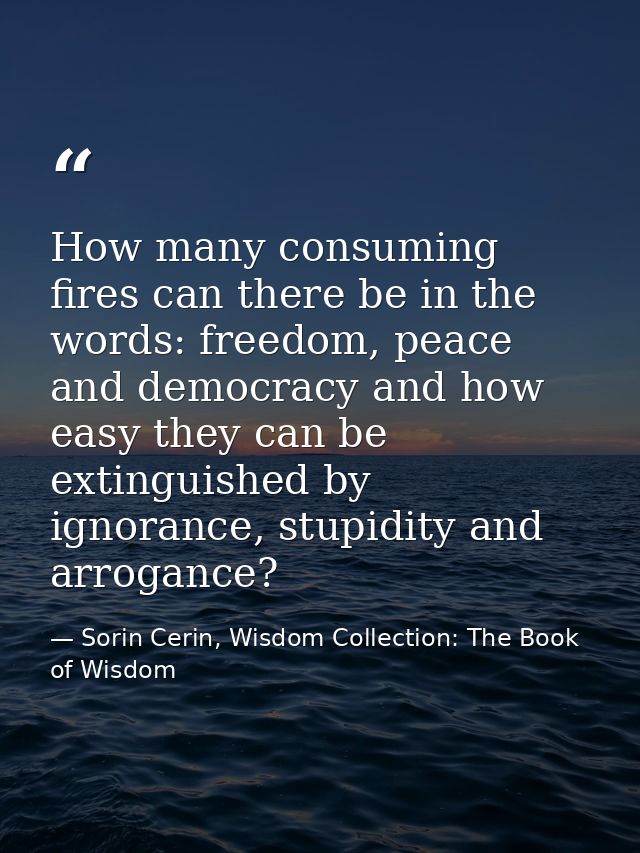 How many consuming fires can there be in the words: freedom, peace and democracy and how easy they can be extinguished b — Sorin Cerin, Wisdom Collection: The Book of Wisdom