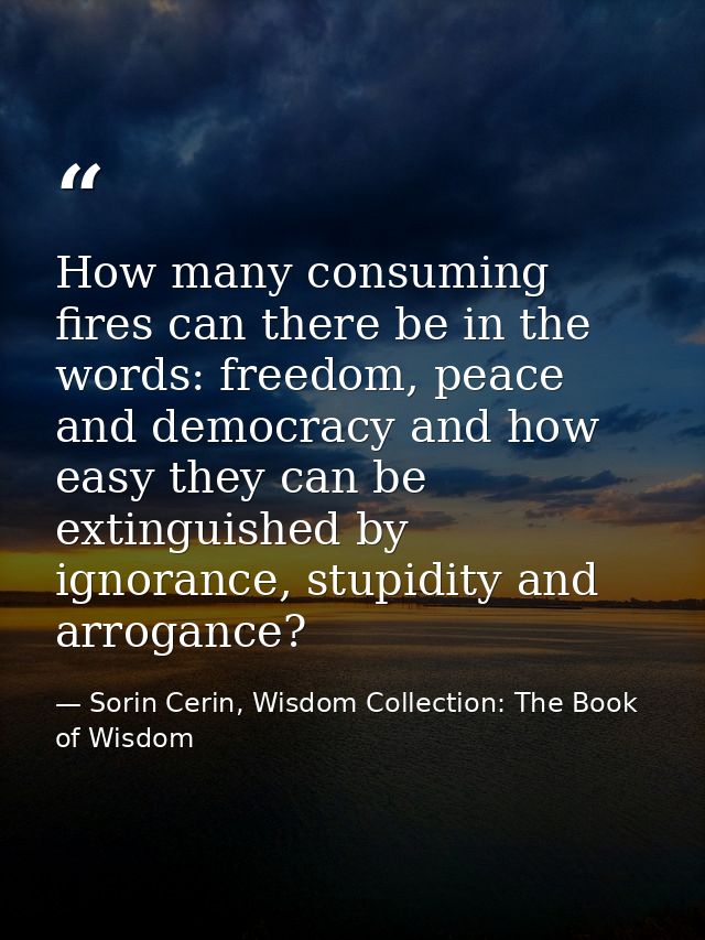 How many consuming fires can there be in the words: freedom, peace and democracy and how easy they can be extinguished b — Sorin Cerin, Wisdom Collection: The Book of Wisdom