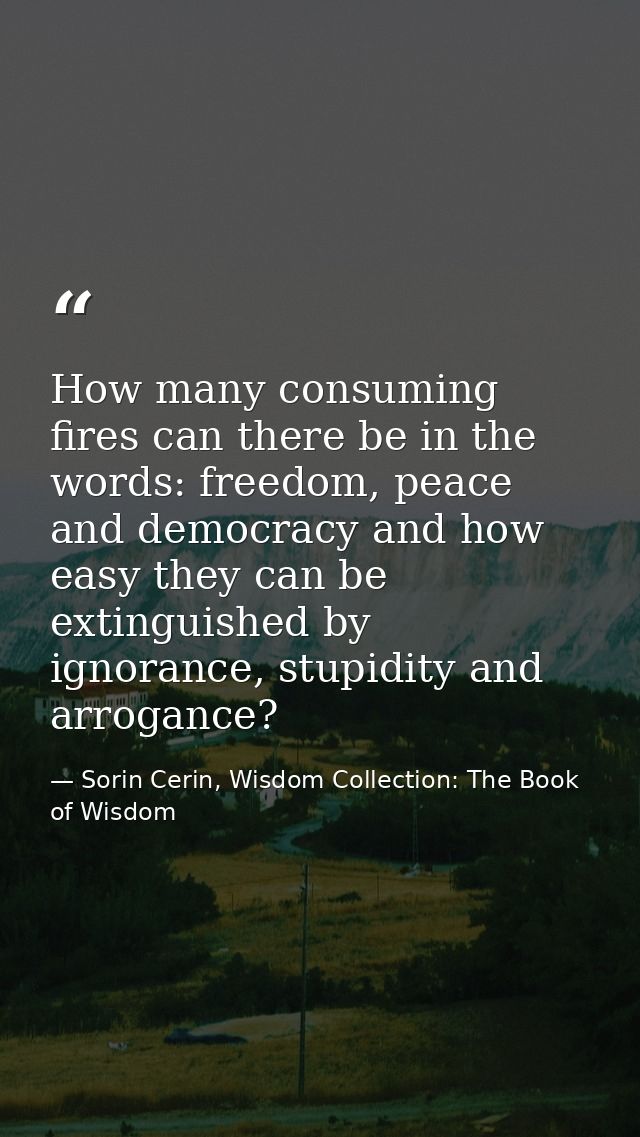 How many consuming fires can there be in the words: freedom, peace and democracy and how easy they can be extinguished b — Sorin Cerin, Wisdom Collection: The Book of Wisdom