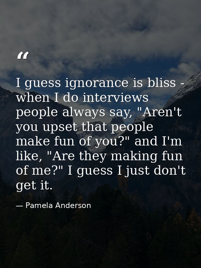I guess ignorance is bliss - when I do interviews people always say, "Aren't you upset that people make fun of you?" and — Pamela Anderson