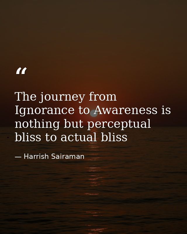 The journey from Ignorance to Awareness is nothing but perceptual bliss to actual bliss — Harrish Sairaman