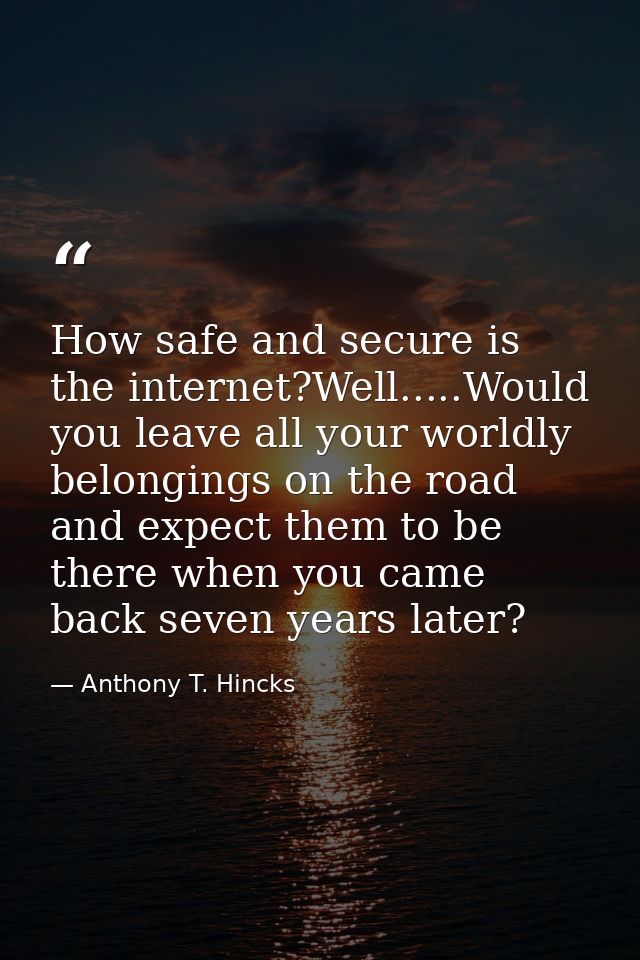 How safe and secure is the internet?Well.....Would you leave all your worldly belongings on the road and expect them to  — Anthony T. Hincks