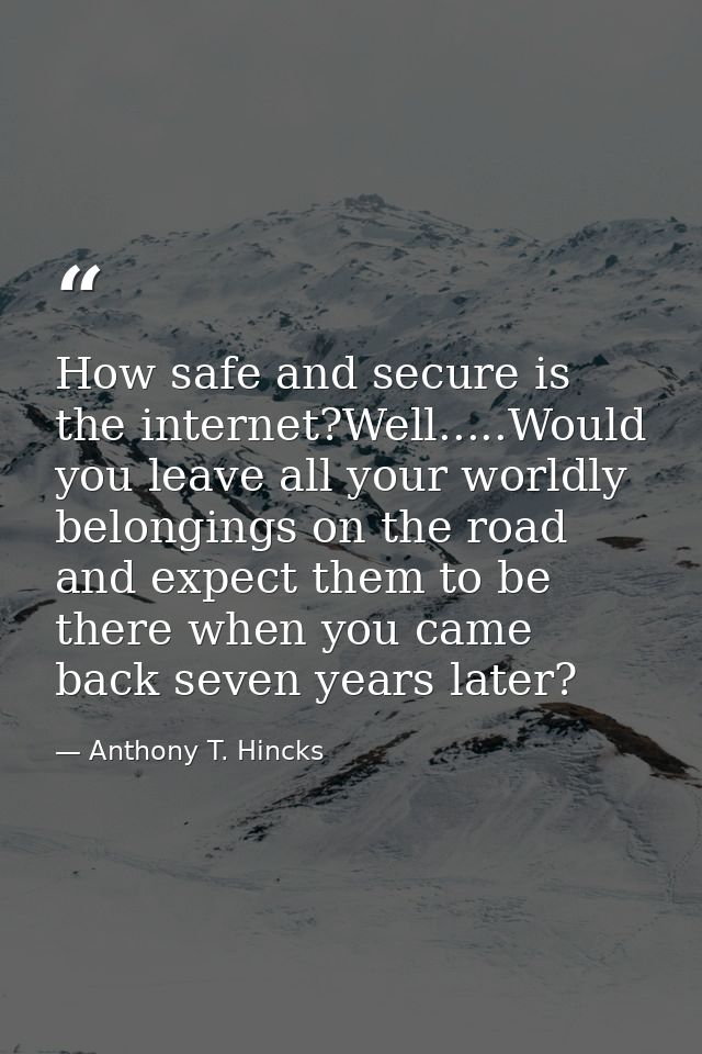How safe and secure is the internet?Well.....Would you leave all your worldly belongings on the road and expect them to  — Anthony T. Hincks