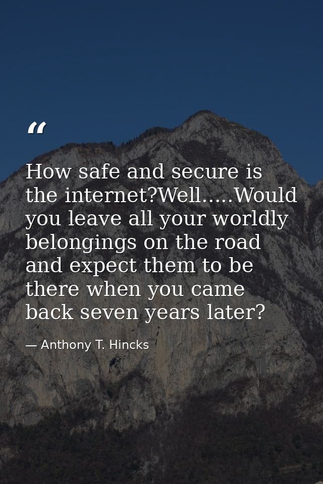 How safe and secure is the internet?Well.....Would you leave all your worldly belongings on the road and expect them to  — Anthony T. Hincks