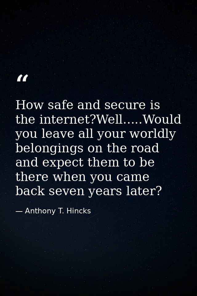 How safe and secure is the internet?Well.....Would you leave all your worldly belongings on the road and expect them to  — Anthony T. Hincks