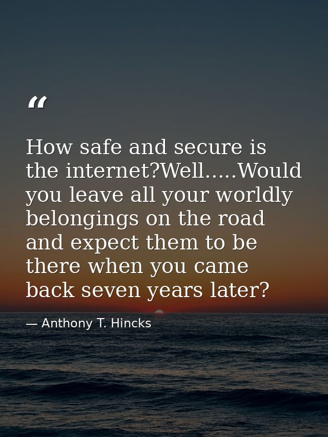 How safe and secure is the internet?Well.....Would you leave all your worldly belongings on the road and expect them to  — Anthony T. Hincks
