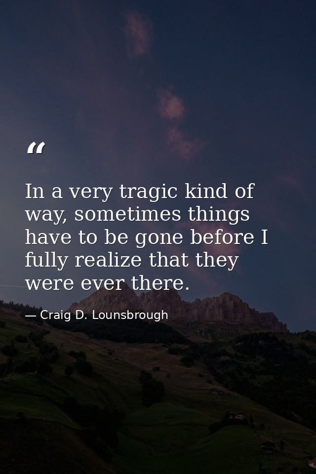 In a very tragic kind of way, sometimes things have to be gone before I fully realize that they were ever there. — Craig D. Lounsbrough