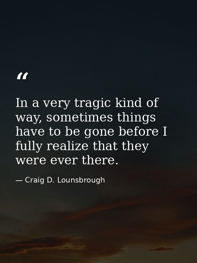 In a very tragic kind of way, sometimes things have to be gone before I fully realize that they were ever there. — Craig D. Lounsbrough