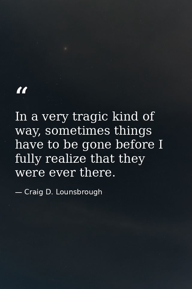 In a very tragic kind of way, sometimes things have to be gone before I fully realize that they were ever there. — Craig D. Lounsbrough